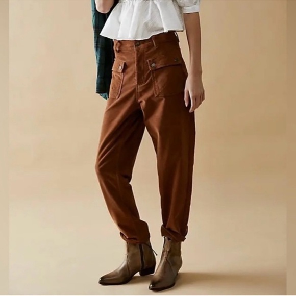 FREE PEOPLE Kyo Carpenter Pants Brown Amber High-Waisted...